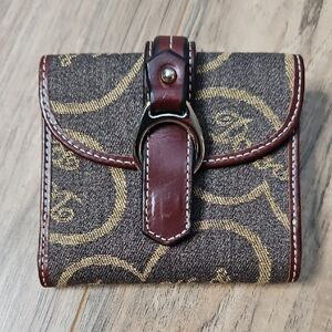 Dooney & Bourke Rare Vintage Signature Heart Canvas Leather Wallet Buckle